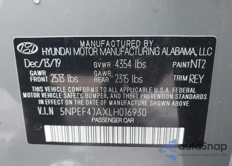 2020 Hyundai Sonata Sel z USA, uszkodzony, nr VIN 5NPEF4JAXLH016930